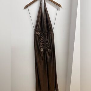 NWT Chic Backless Brown Halter Dress